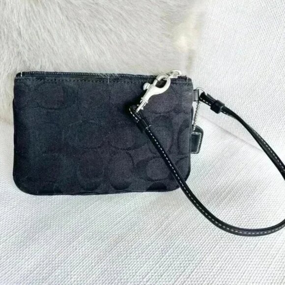 Coach Black Monogram Jacquard Leather Wristlet Wallet Small Designer Bag - Picture 4 of 7